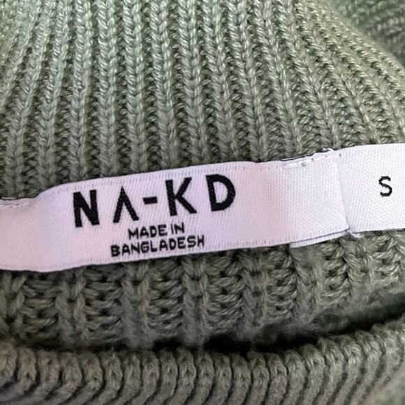 NA-KD Green Chunky Knit Balloon Long Sleeve High Neck Pullover Sweater Top Sz S - Picture 7 of 8